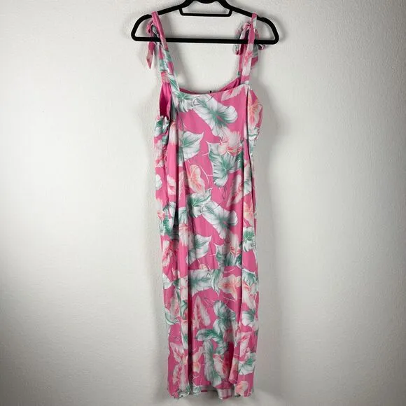 Privacy Please Celine Midi Dress Womens Large Pink Tropical Floral Hawaiian NWT