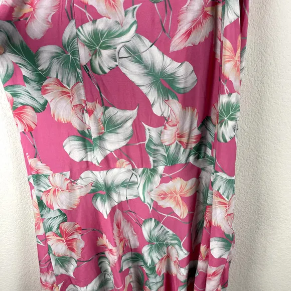 Privacy Please Celine Midi Dress Womens Large Pink Tropical Floral Hawaiian NWT
