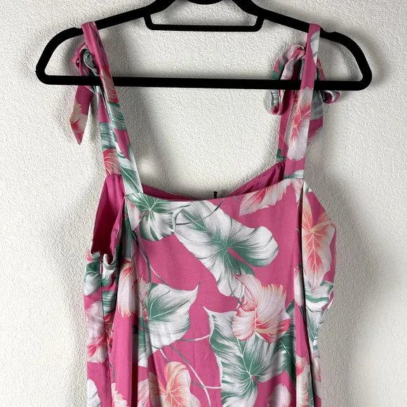 Privacy Please Celine Midi Dress Womens Large Pink Tropical Floral Hawaiian NWT