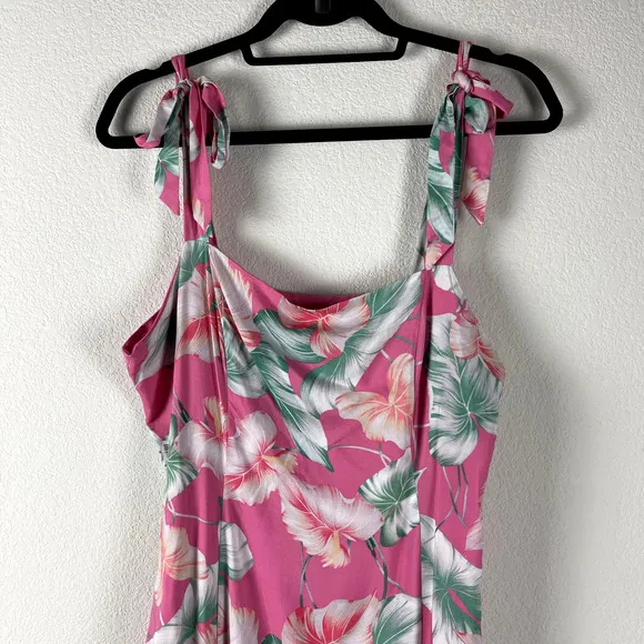 Privacy Please Celine Midi Dress Womens Large Pink Tropical Floral Hawaiian NWT