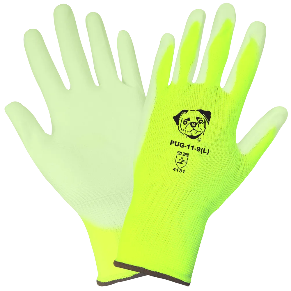 PUG-11 Hi-Vis Lightweight Seamless General Purpose Polyurethane Coated Work Gloves (12 Pair)