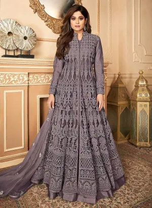 Purple Lucknowi Work Embroidered Anarkali style Lehenga