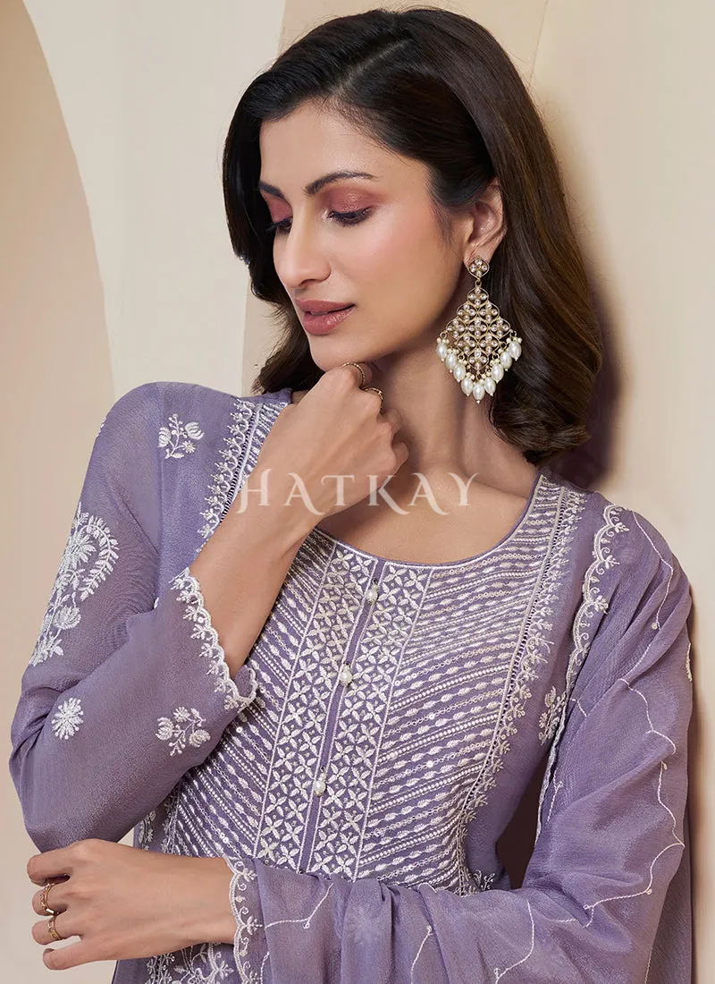 Purple Thread Work Pakistani Style Suit