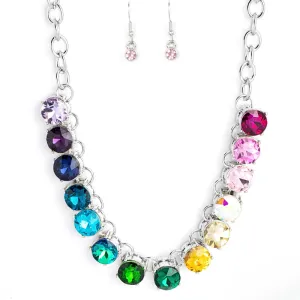 "Rainbow Resplendence" Black Diamond Encore Multi Color Rainbow Rhinestone Necklace Set