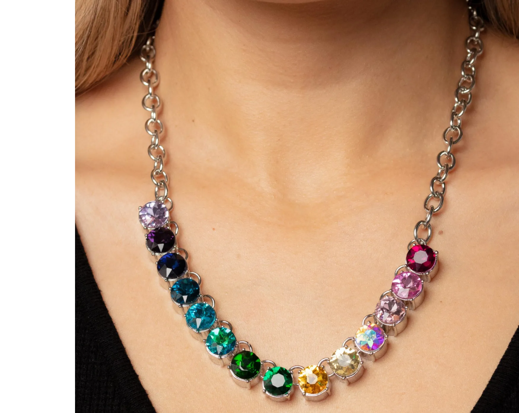 "Rainbow Resplendence" Black Diamond Encore Multi Color Rainbow Rhinestone Necklace Set