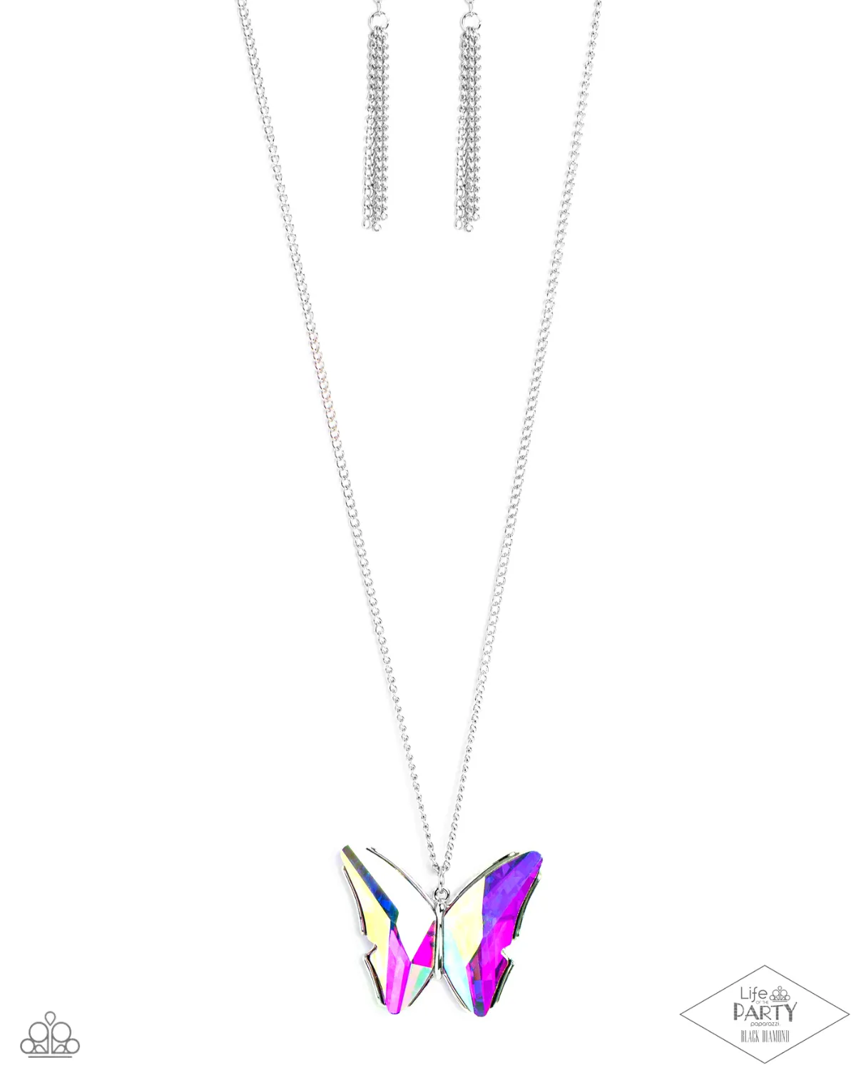 "The Social Butterfly Effect" Silver Metal & UV Iridescent Butterfly Necklace Set