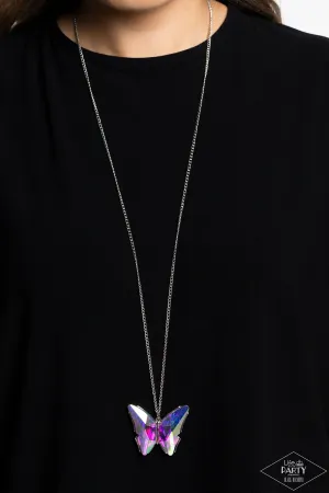 "The Social Butterfly Effect" Silver Metal & UV Iridescent Butterfly Necklace Set
