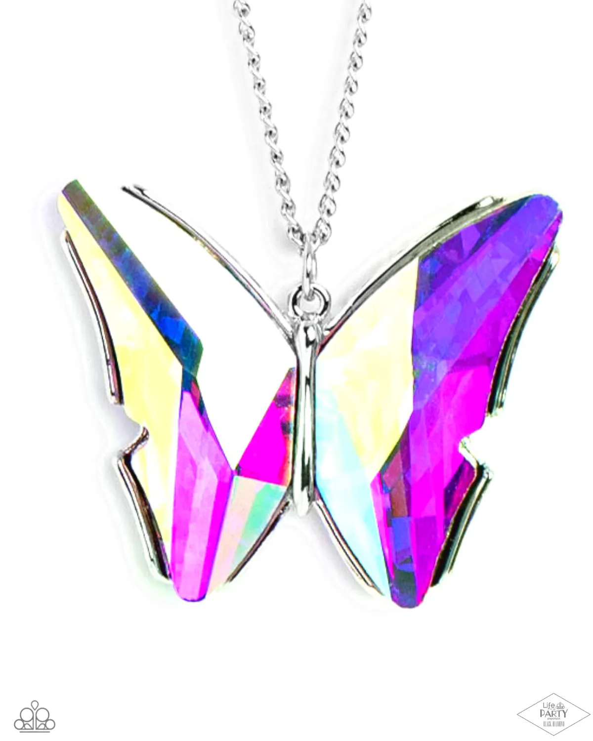 "The Social Butterfly Effect" Silver Metal & UV Iridescent Butterfly Necklace Set