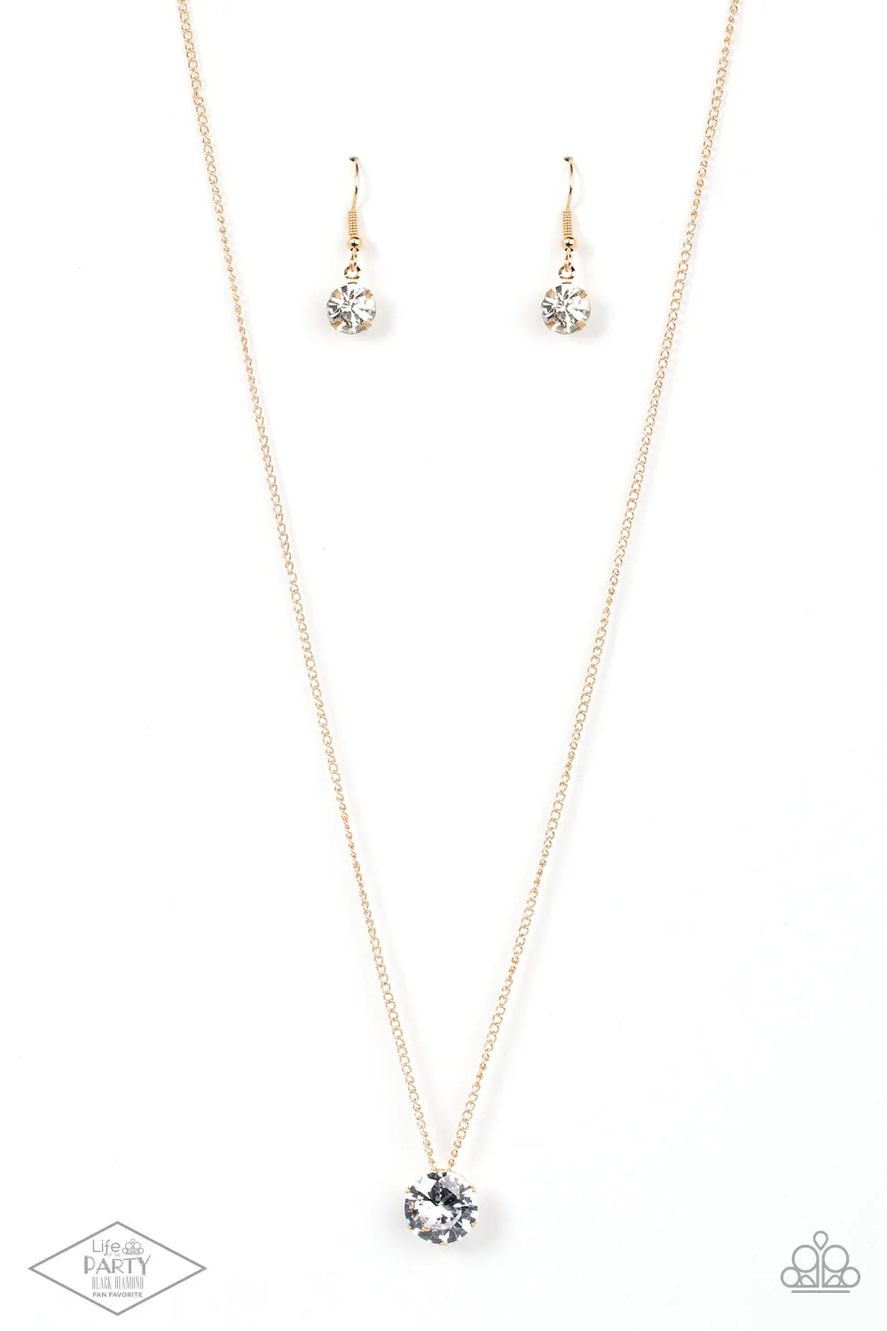 "What A Gem" Gold Metal & Clear/White Rhinestone Classic Solitaire Necklace Set