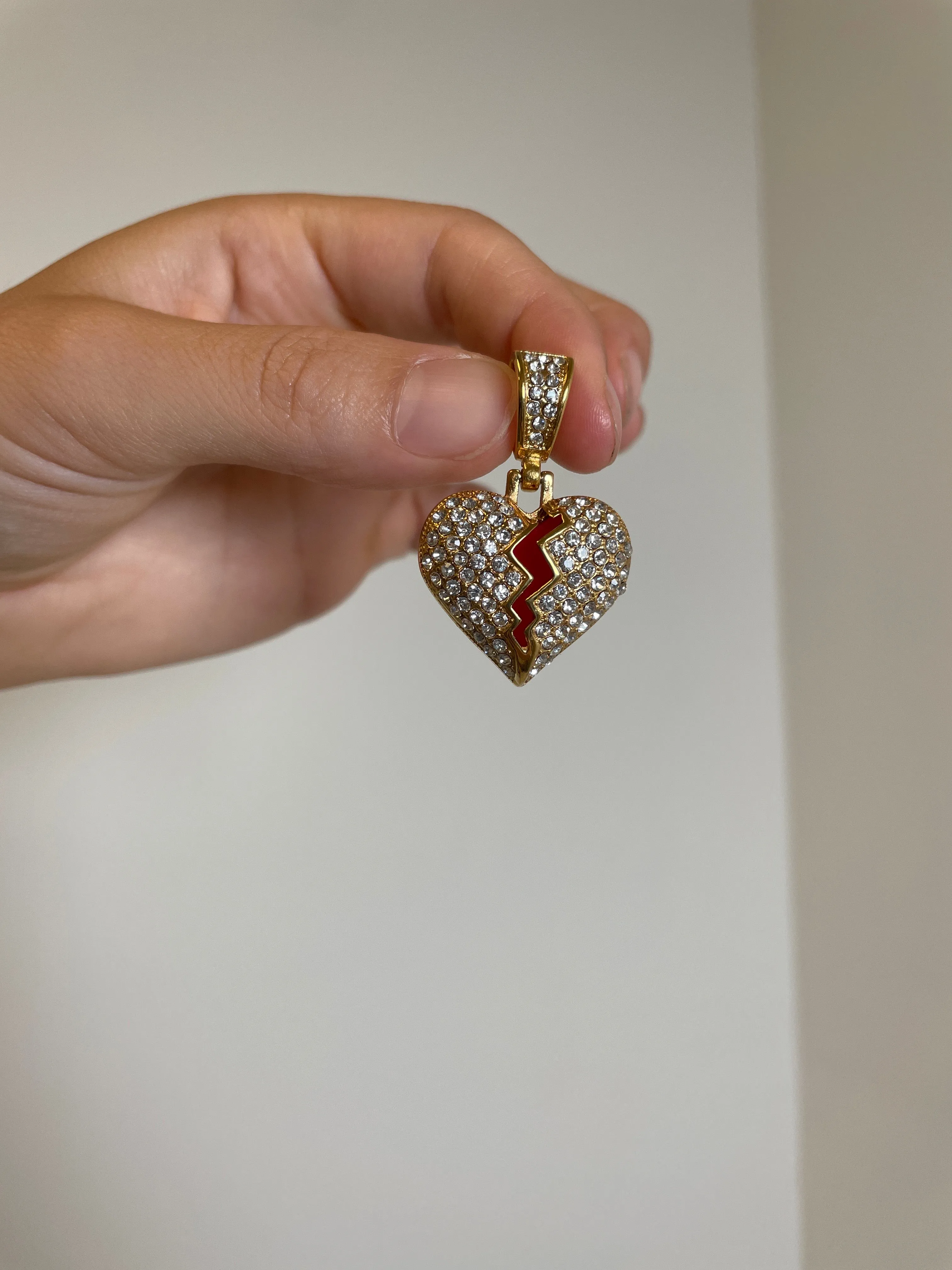 Red Broken Heart Pendant with 14K Gold Filled Rope Necklace 4mm 24" Chain Set