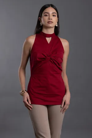 Red Cotton Twill Sleeveless Top