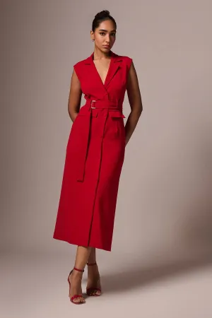 Red Sleeveless Midi Dress & Belt