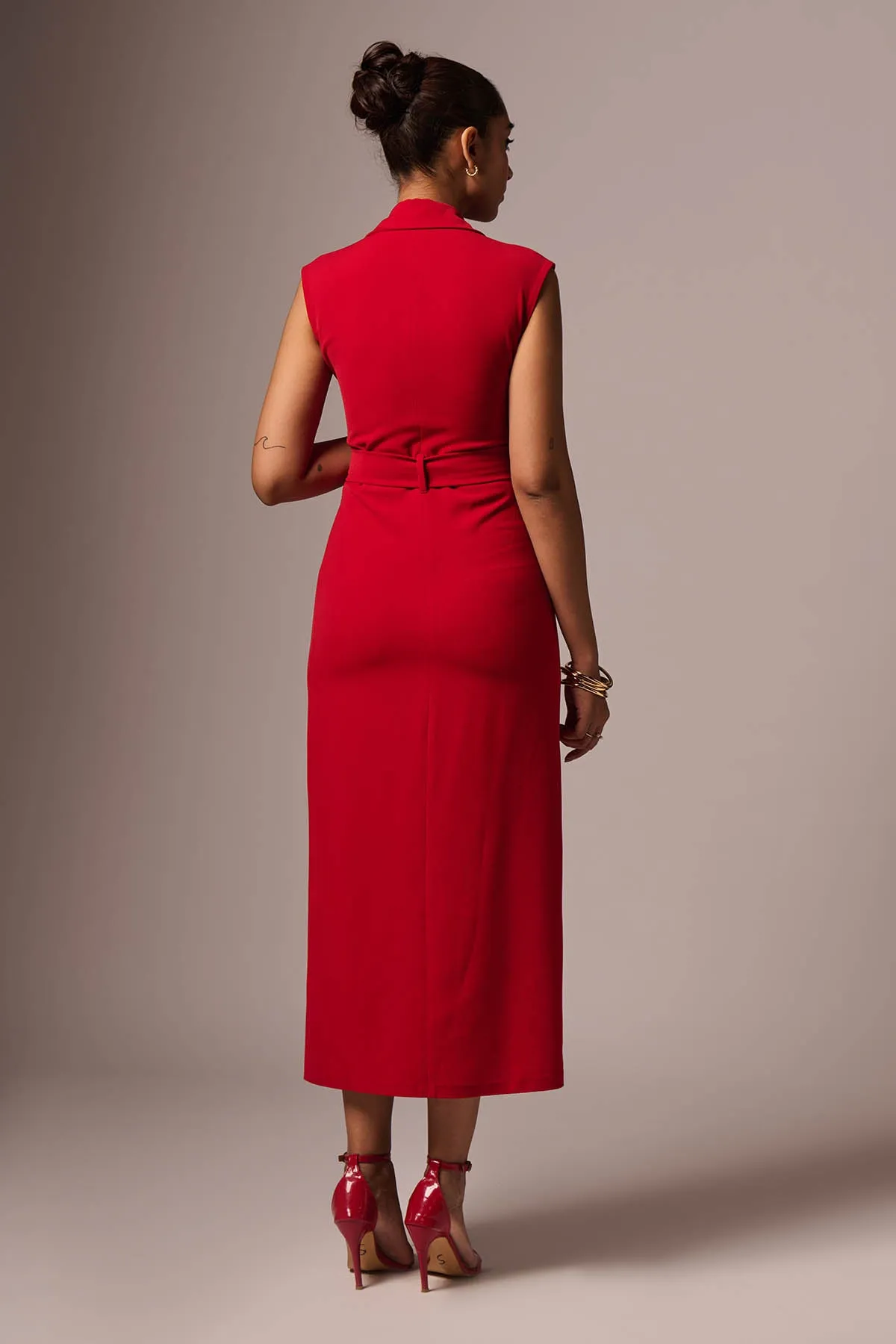 Red Sleeveless Midi Dress & Belt