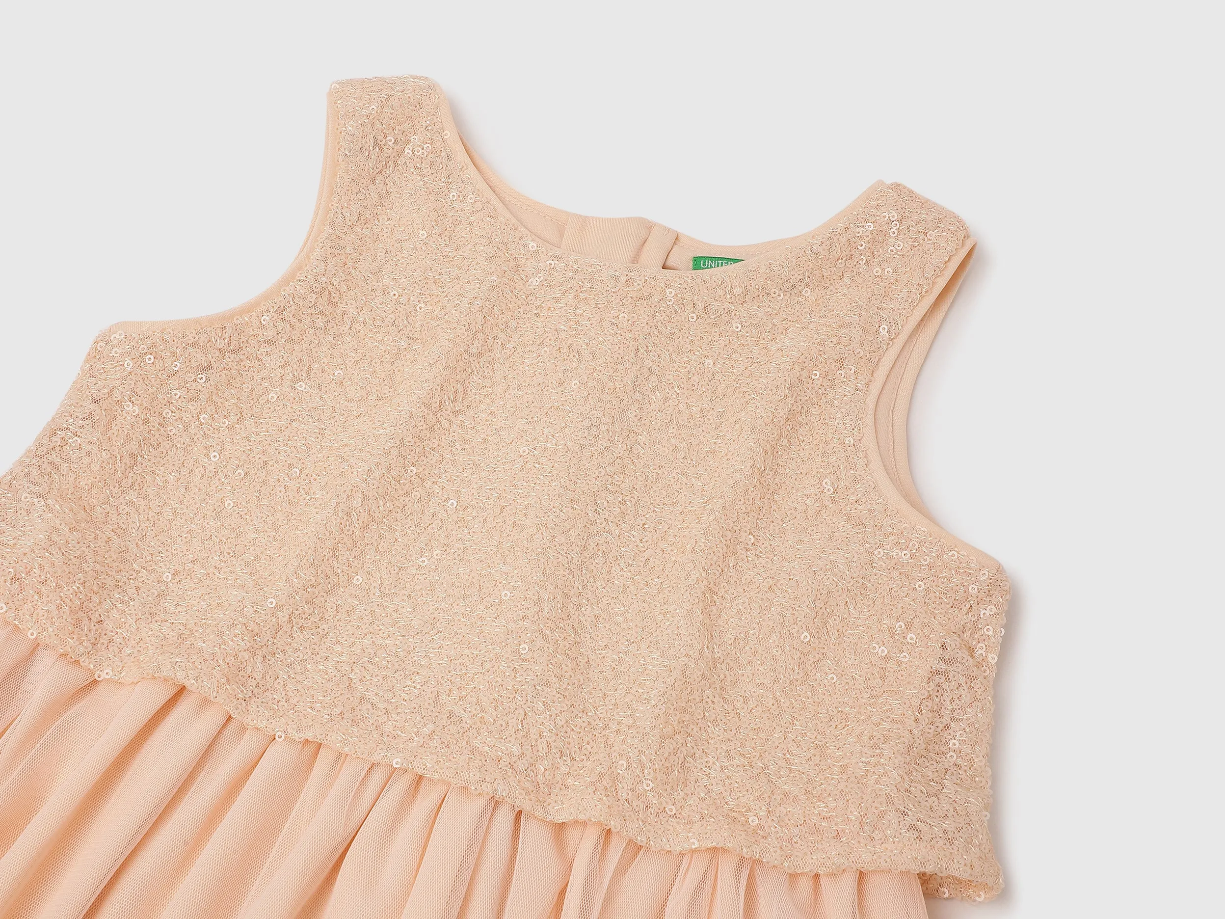 Regular Fit Round Neck Sequin And Solid Mesh Party Dress
