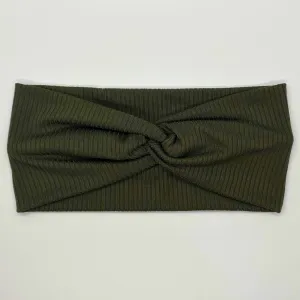 Ribbed Army Green Twist Headband