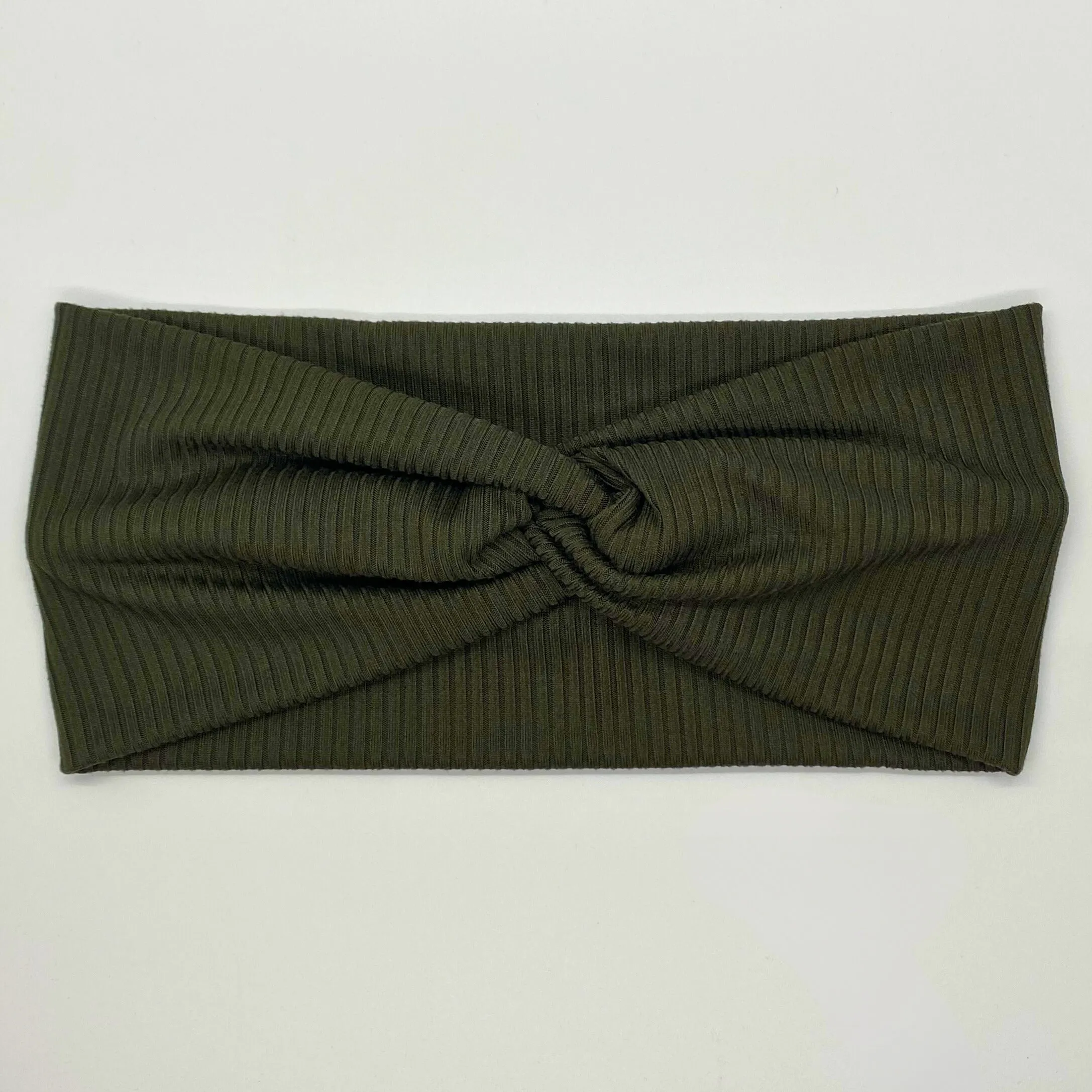 Ribbed Army Green Twist Headband