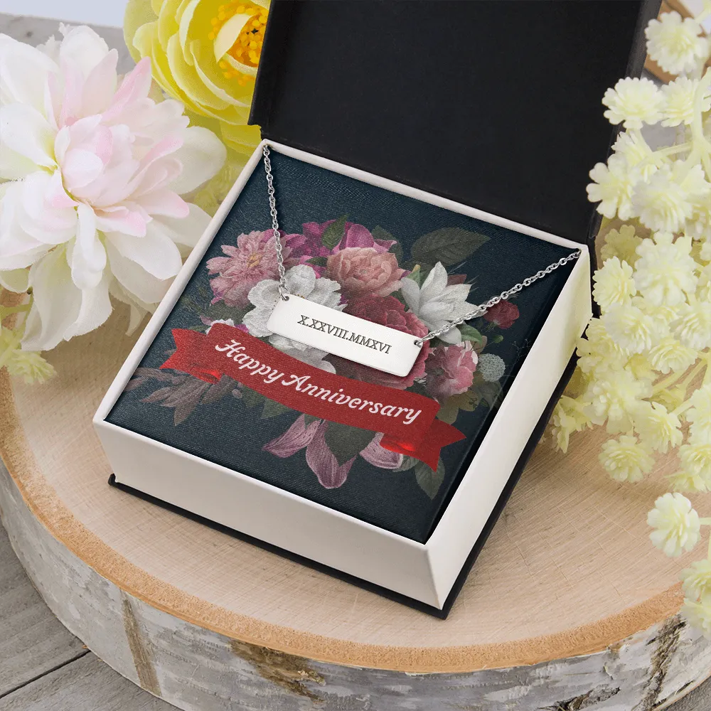 Roman Numeral Bar Necklace-Happy Anniversary