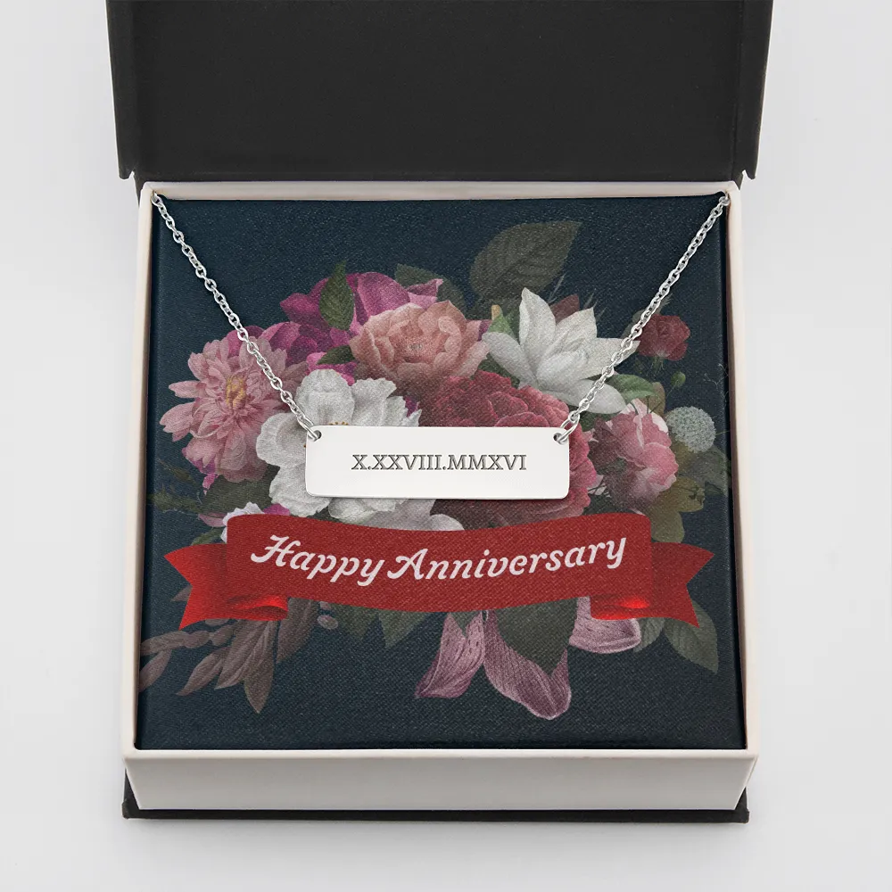 Roman Numeral Bar Necklace-Happy Anniversary