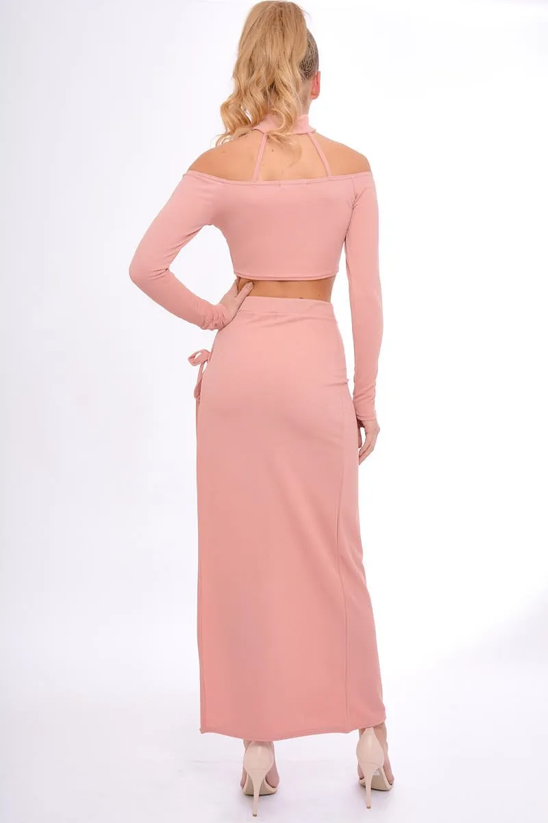 Rose Choker Strap Back Crop Top & Skirt Co-ord Set - Kendall