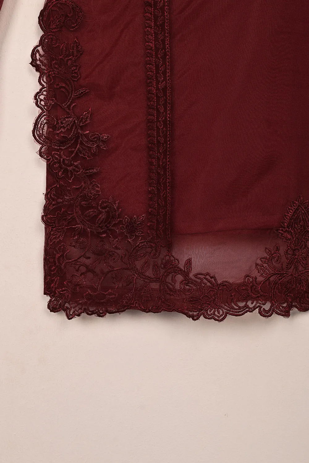 RTW-239-Maroon - 3Pc Ready to Wear Cut Work Embroidered Organza Dress