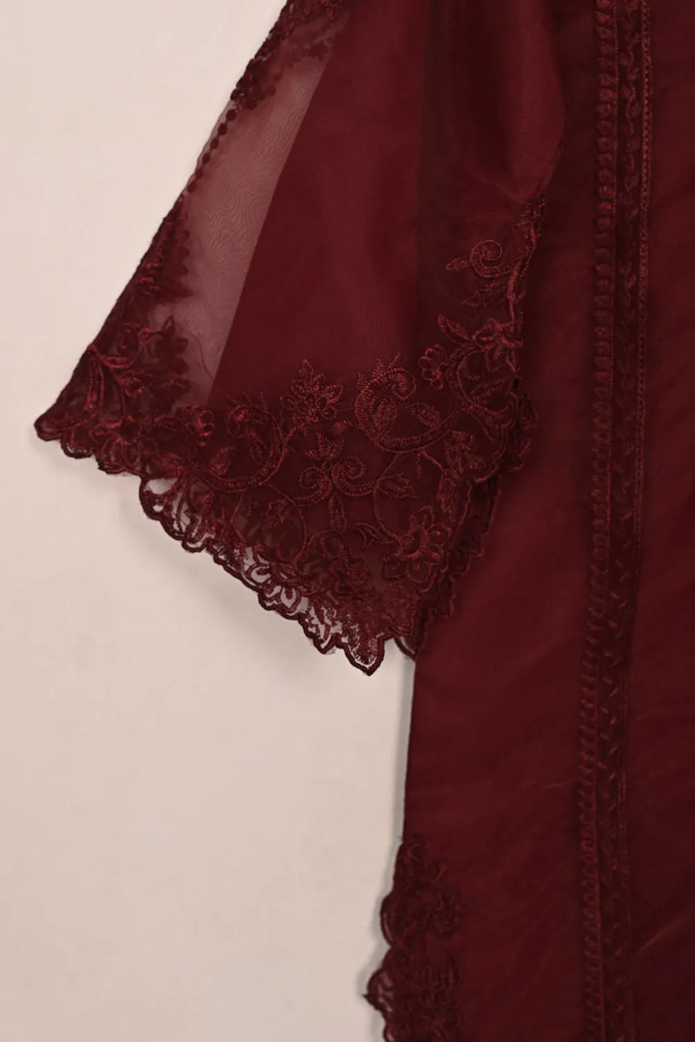 RTW-239-Maroon - 3Pc Ready to Wear Cut Work Embroidered Organza Dress
