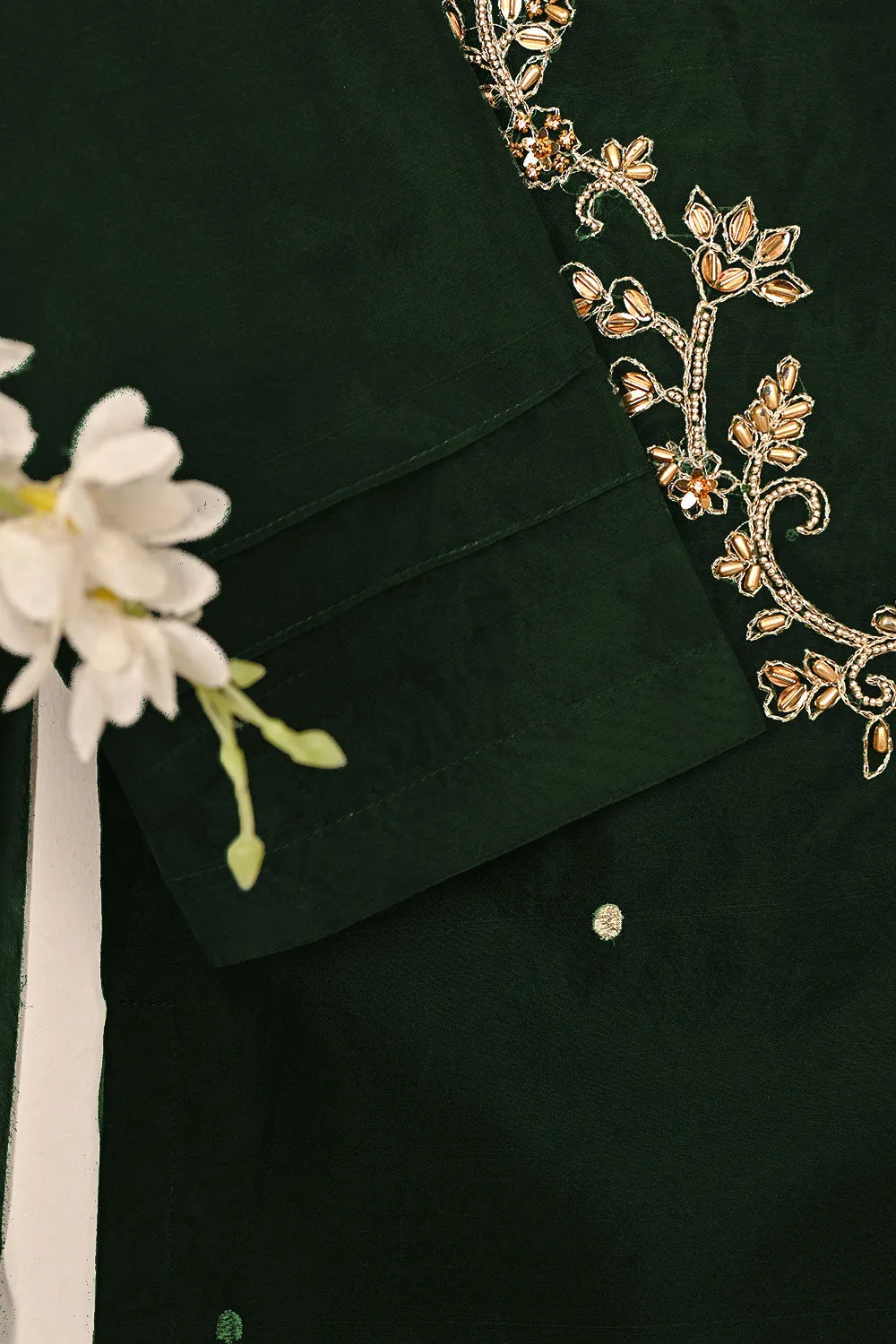 RTW-262-Bottle Green - 3Pc Ready to Wear Embroidered Premium Adda Work Organza Dress