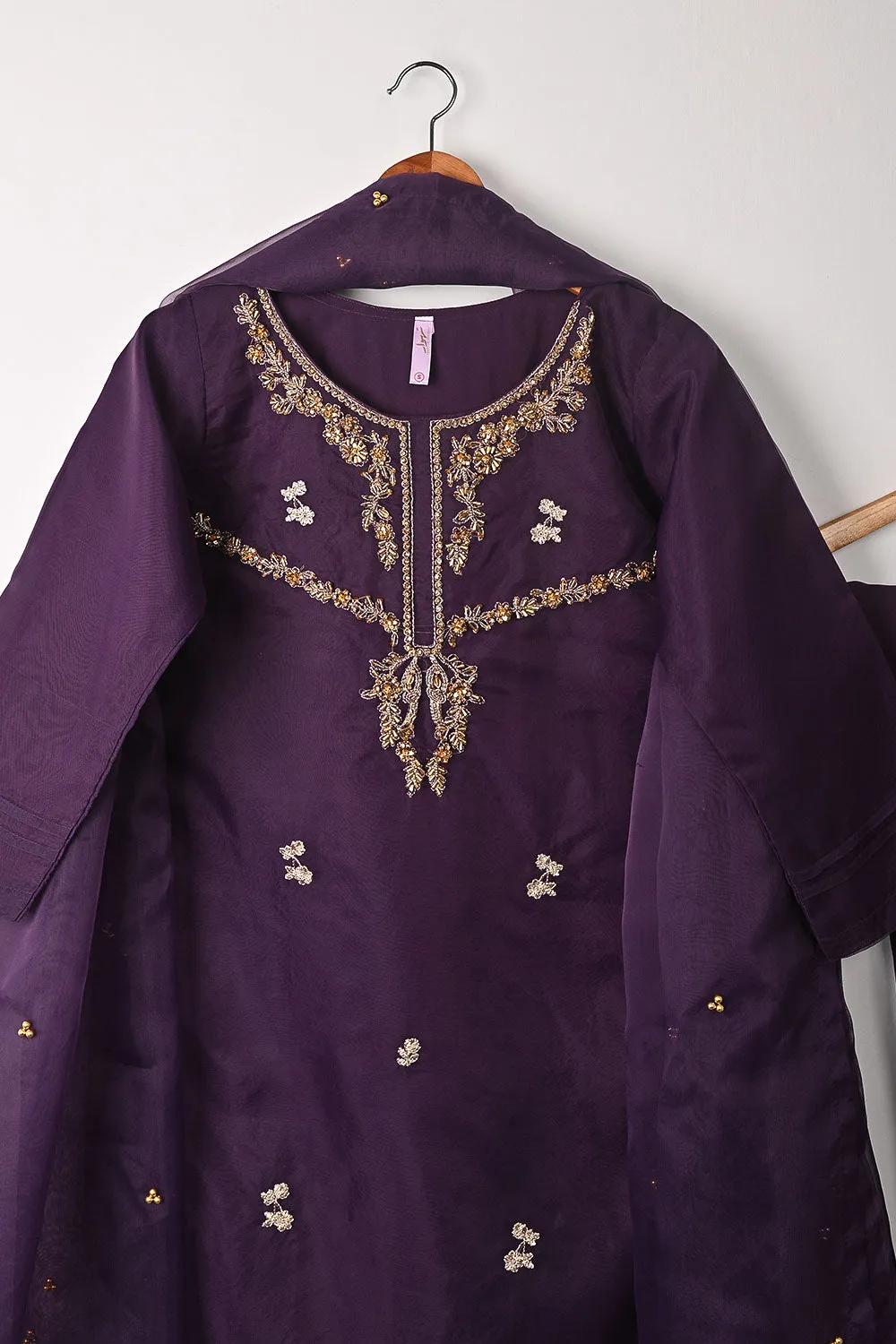 RTW-267-Purple - 3Pc Ready to Wear Embroidered Premium Adda Work Organza Dress