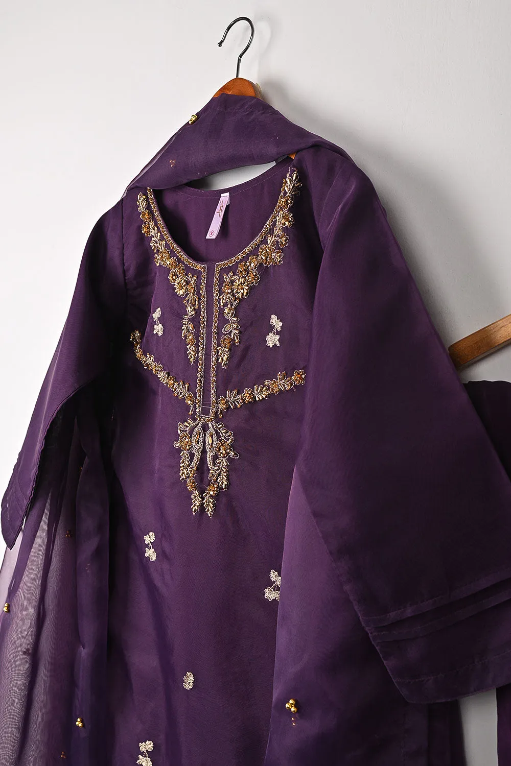 RTW-267-Purple - 3Pc Ready to Wear Embroidered Premium Adda Work Organza Dress
