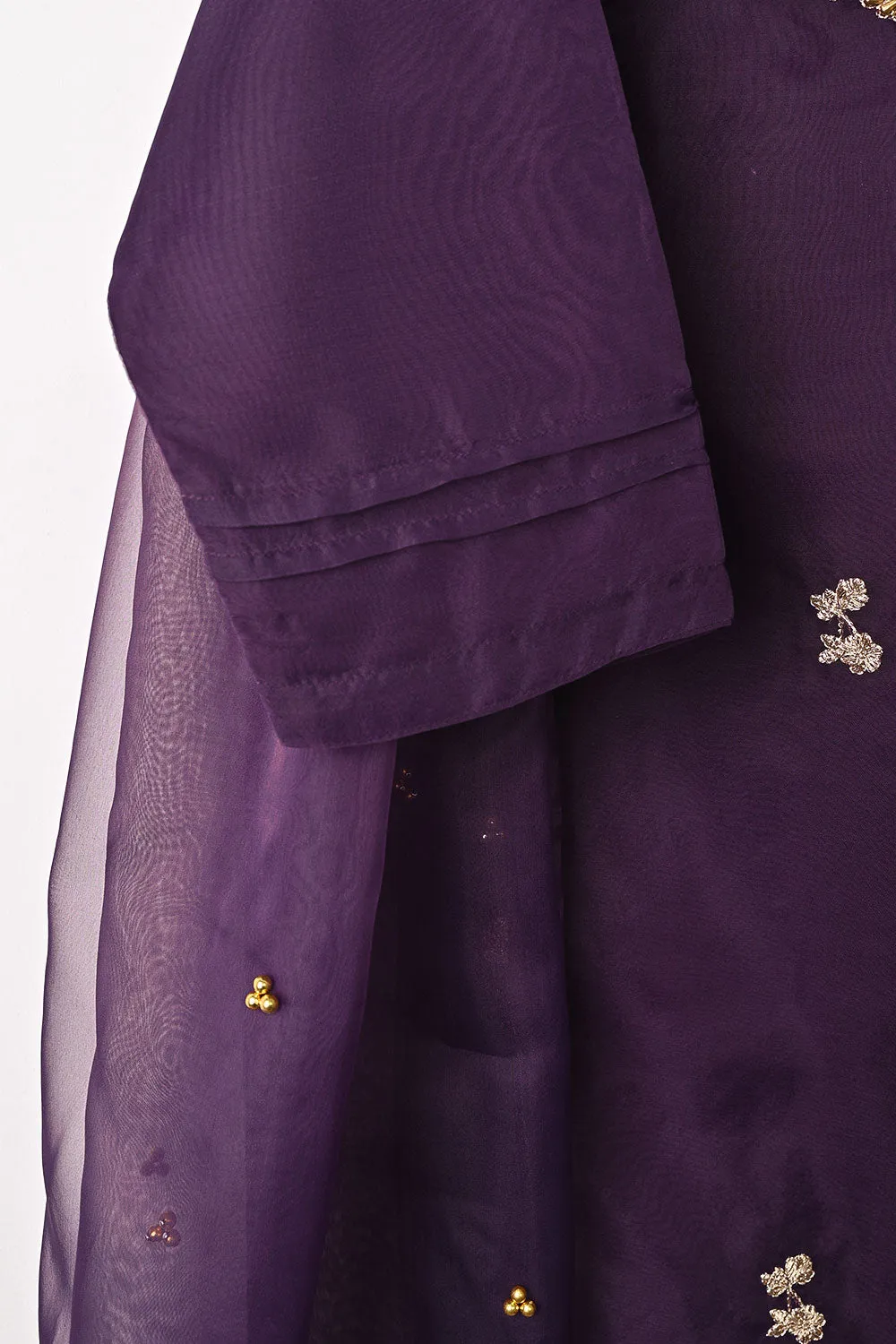 RTW-267-Purple - 3Pc Ready to Wear Embroidered Premium Adda Work Organza Dress