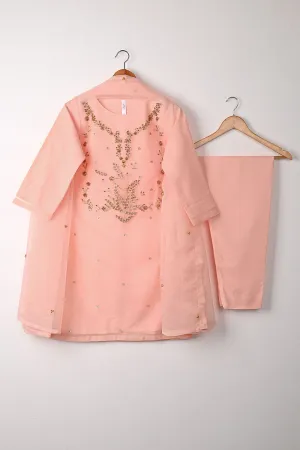 RTW-269-Peachy Pink - 3Pc Ready to Wear Embroidered Premium Adda Work Organza Dress