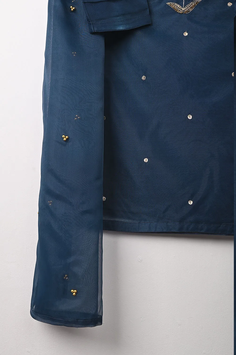 RTW-292-NavyBlue - 3Pc Ready to Wear Embroidered Premium Adda Work Organza Dress