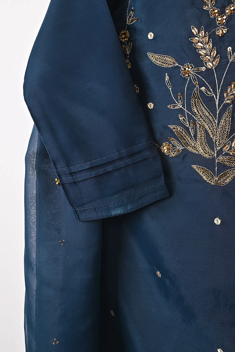 RTW-292-NavyBlue - 3Pc Ready to Wear Embroidered Premium Adda Work Organza Dress