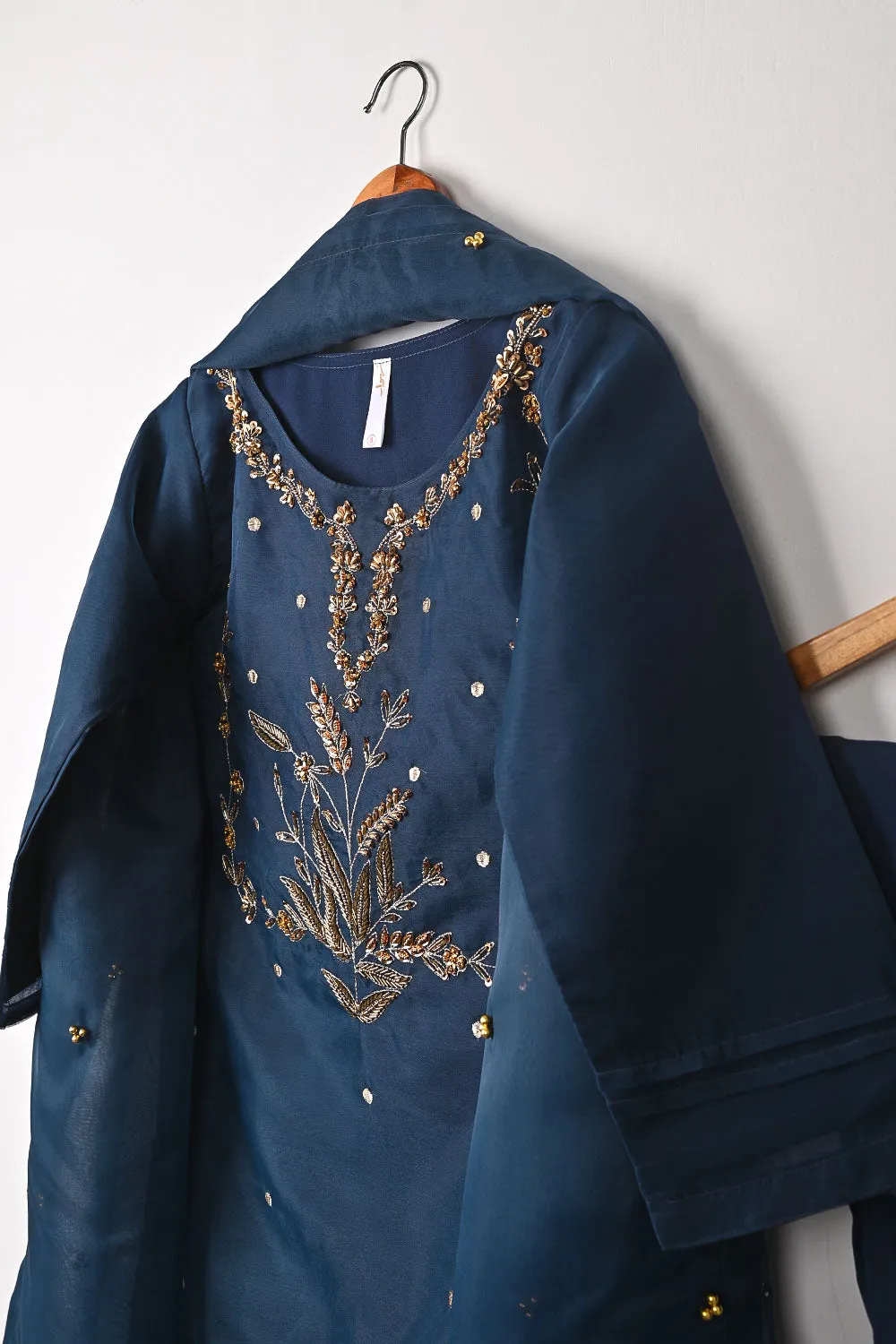 RTW-292-NavyBlue - 3Pc Ready to Wear Embroidered Premium Adda Work Organza Dress