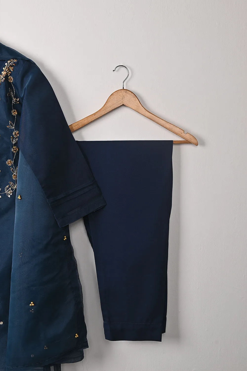 RTW-292-NavyBlue - 3Pc Ready to Wear Embroidered Premium Adda Work Organza Dress