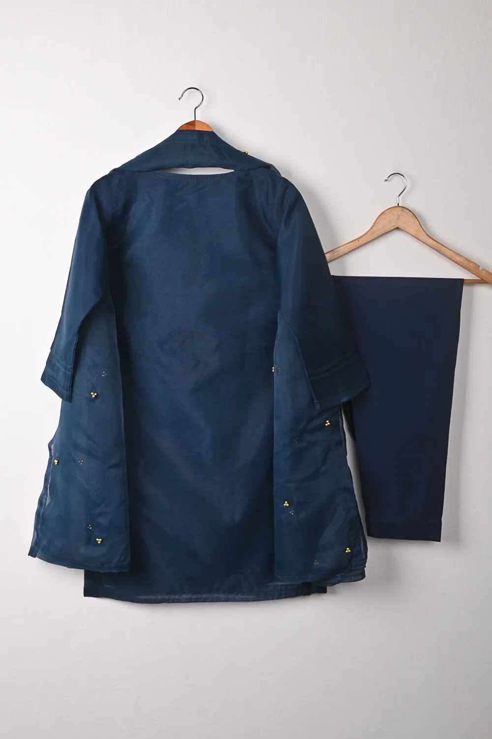 RTW-292-NavyBlue - 3Pc Ready to Wear Embroidered Premium Adda Work Organza Dress
