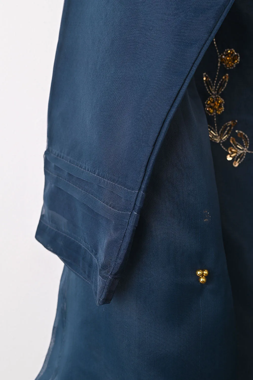 RTW-292-NavyBlue - 3Pc Ready to Wear Embroidered Premium Adda Work Organza Dress