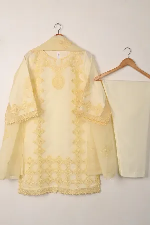 RTW-294-Cream - 3Pc Ready to Wear Cut Work Embroidered Organza Dress