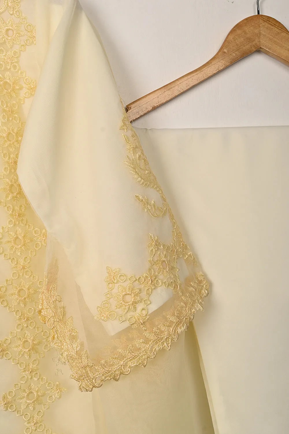 RTW-294-Cream - 3Pc Ready to Wear Cut Work Embroidered Organza Dress