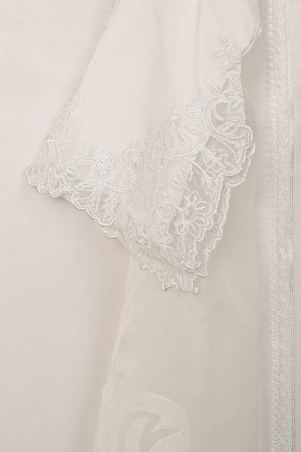 RTW-295-OFF White - 3Pc Ready to Wear Cut Work Embroidered Organza Dress