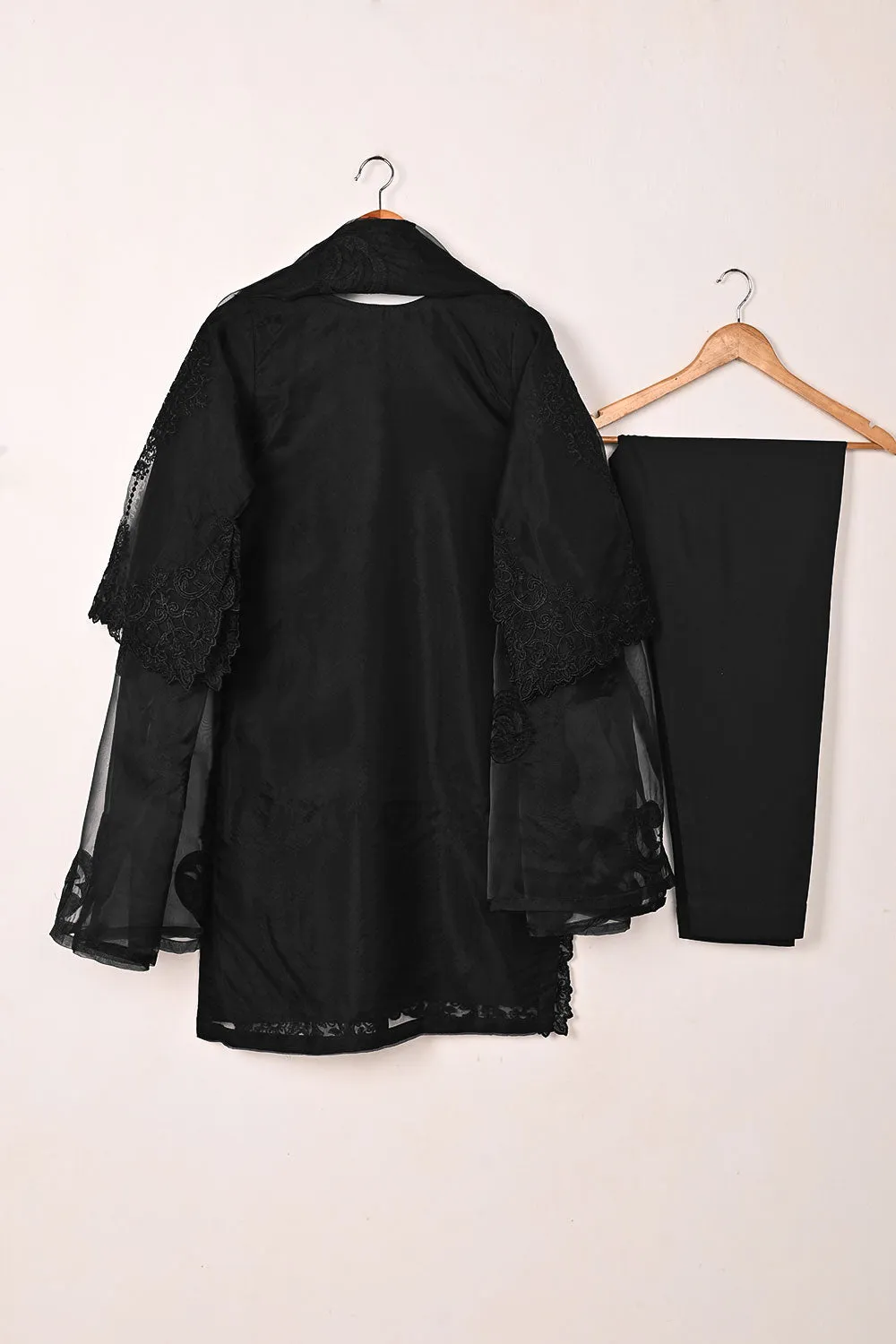 RTW-297-Black - 3Pc Ready to Wear Cut Work Embroidered Organza Dress