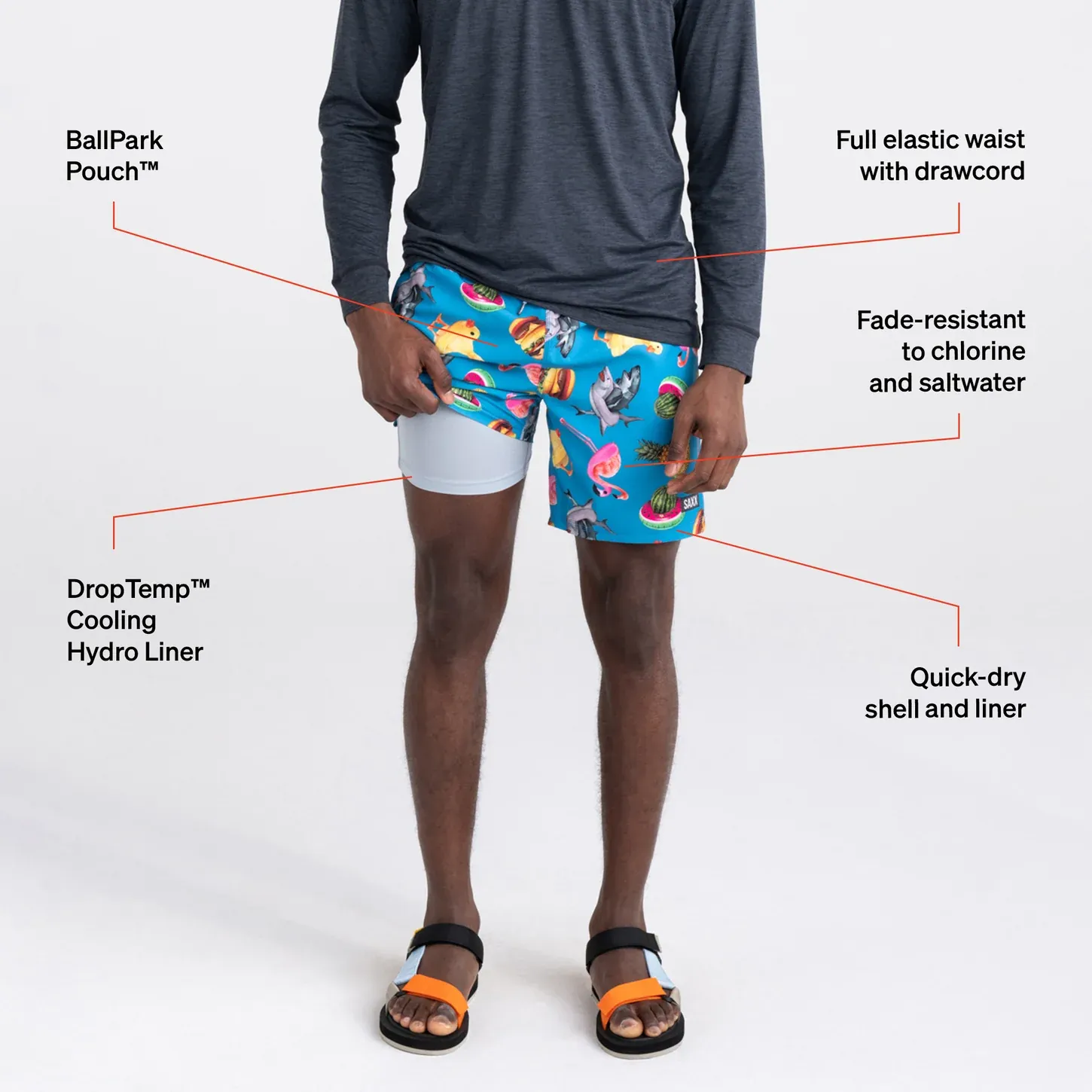 Saxx Mens Oh Buoy Stretch Volley 7" Swim Short - Mega Meta Floaties