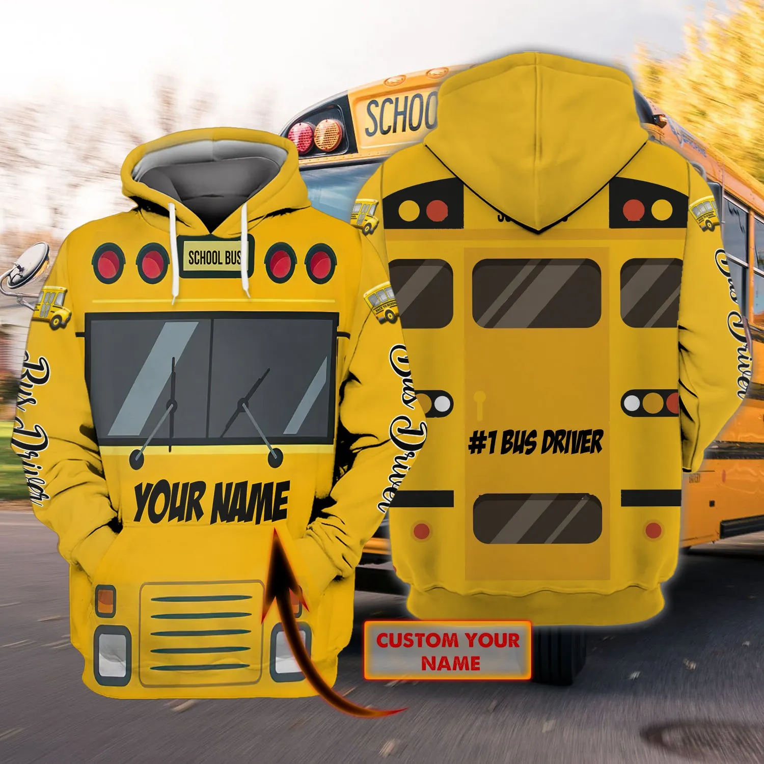 School Bus 77 - Personalized Name 3D Hoodie