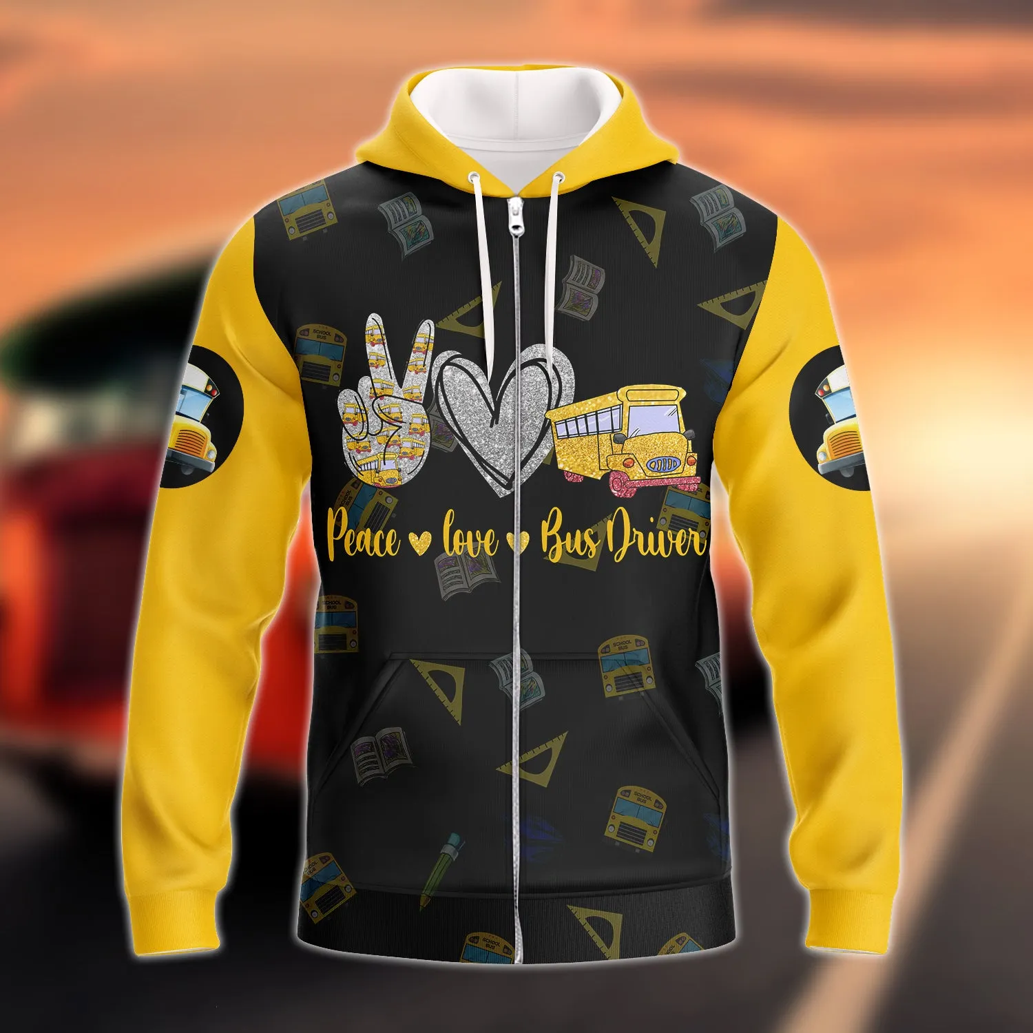 School Bus Driver, Personalized Name 3D Zipper Hoodie 10