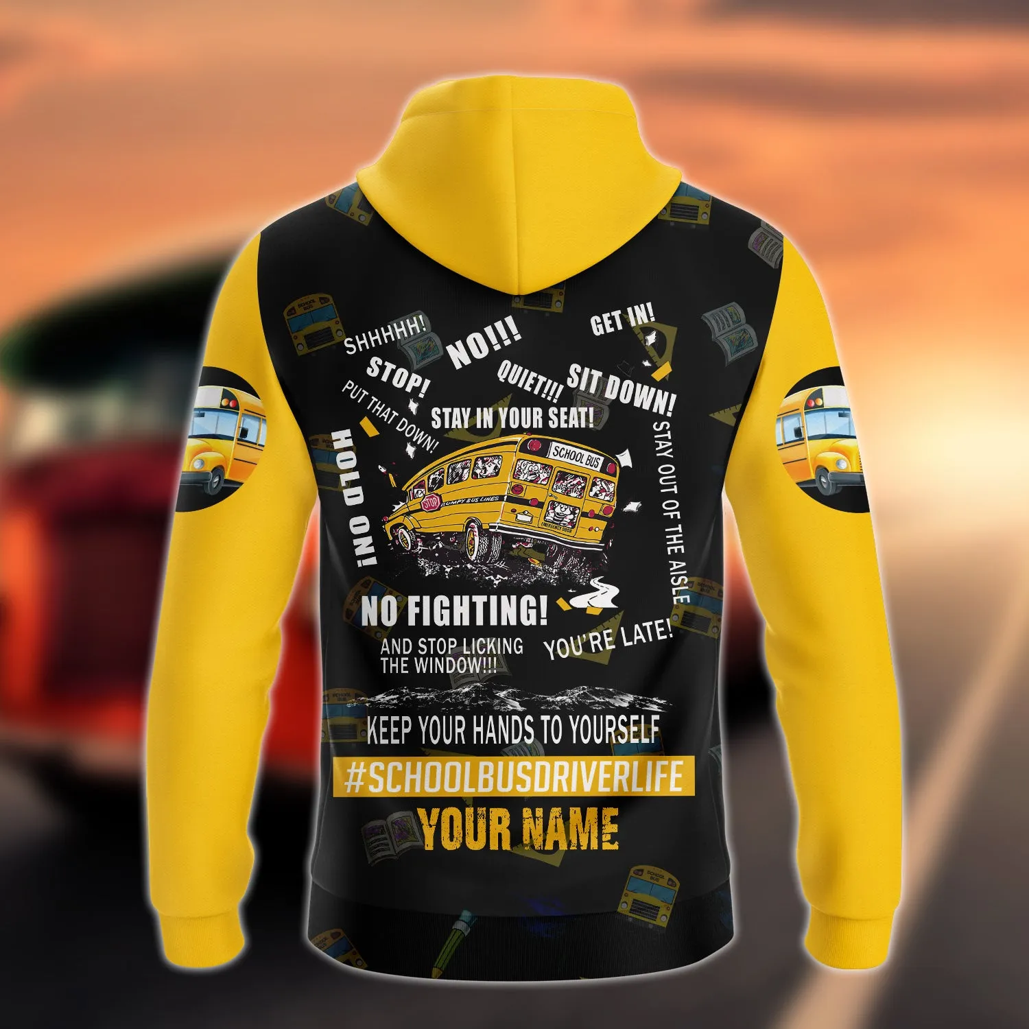 School Bus Driver, Personalized Name 3D Zipper Hoodie 10