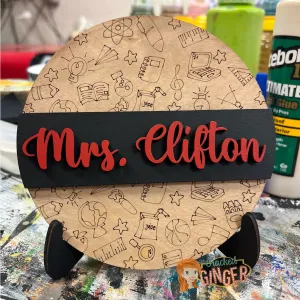 School Doodles Personalized Teacher Wooden Sign