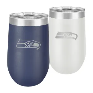 Seattle Seahawks Wine Glasses - 2 Pack Navy & White 16oz Polar Stemless