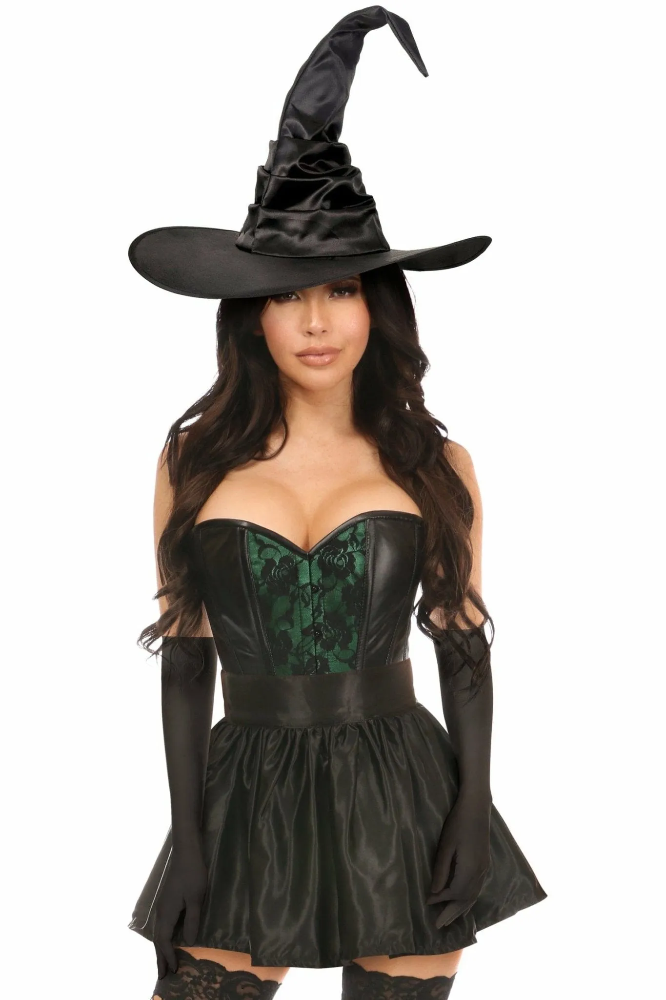 Sexy Four Piece Green Lace Witch Corset Costume