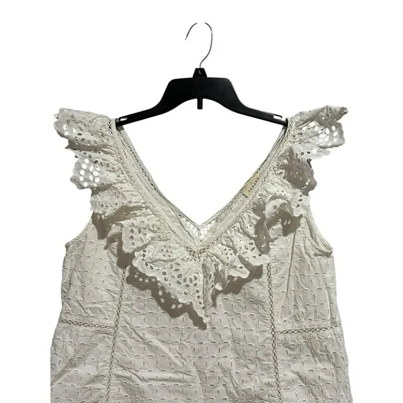 Sezane Robe Martie Ecru Style Short Dress Sz 40 Medium Women Eyelet Mini #H8-1