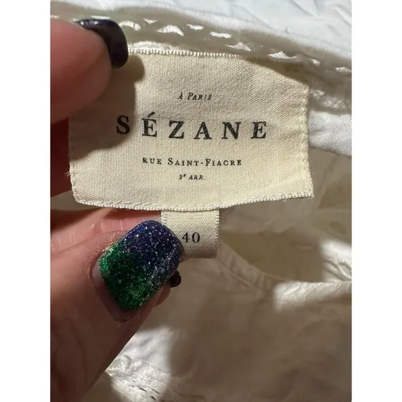 Sezane Robe Martie Ecru Style Short Dress Sz 40 Medium Women Eyelet Mini #H8-1