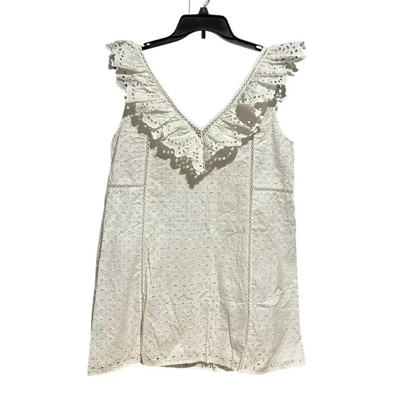 Sezane Robe Martie Ecru Style Short Dress Sz 40 Medium Women Eyelet Mini #H8-1